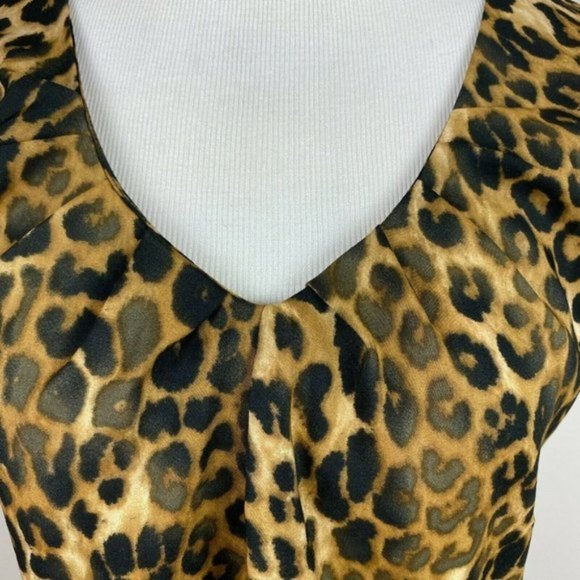 Express Blouse Top S Leopard Animal Print V-Neck Cap Sleeve Brown Black - Picture 4 of 11